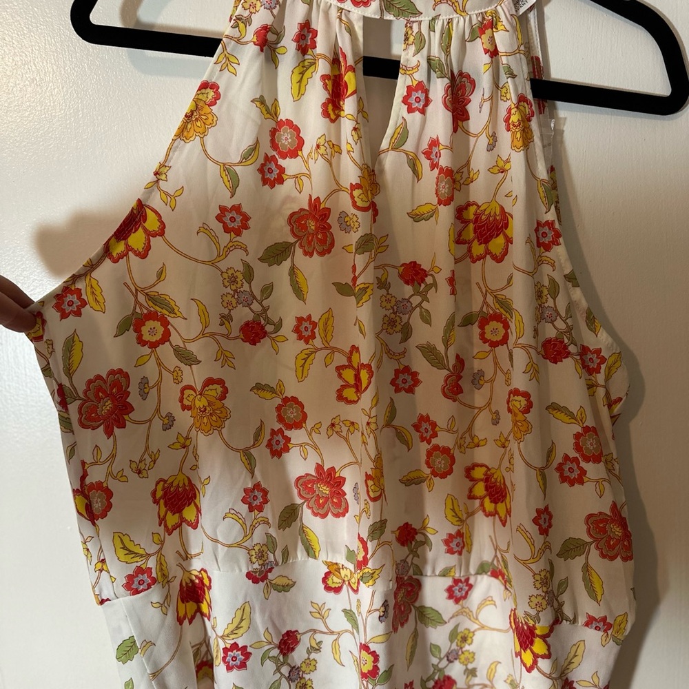New York & Company Floral Halter Neck Blouse - Red and Yellow